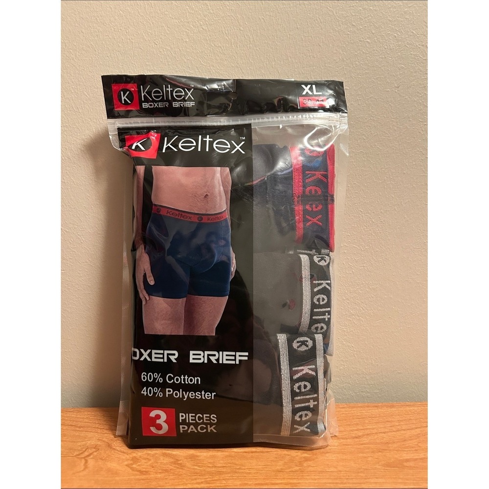 Keltex Mens Cotton Boxer Briefs 3 Pack Black‎ Multi Size XL 39-41 New